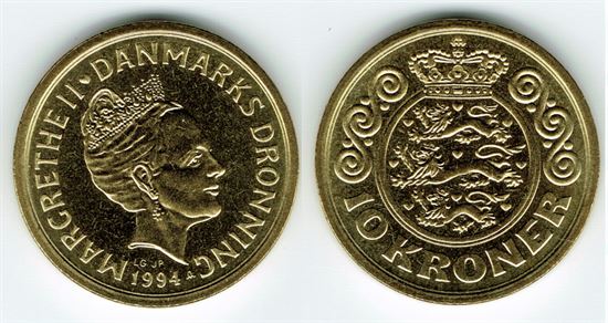 10 kr. 1994 i kv. S - fra Kgl. møntsæt