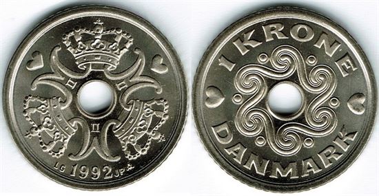 1 kr. 1992 i kv. 0 - M - flot med medaljeprægskarakter