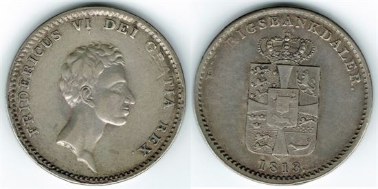 År 1813 - Fr. VI - 1 rigsbankdaler i kv. 1+ - 01 H24B, Sieg 26.2