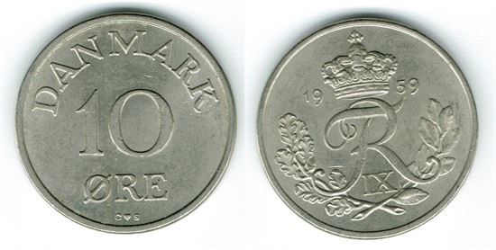 10 øre 1959 i kv. 1 - 1+