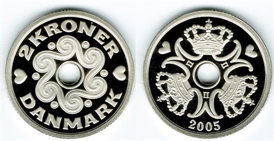 2 kr. 2005 i kv. M - fra Kgl. Proof møntsæt