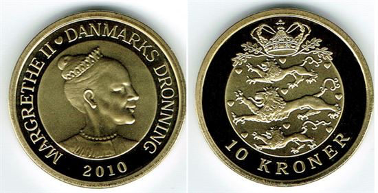 10 kr. 2010 i kv. M - fra Kgl. Proof møntsæt