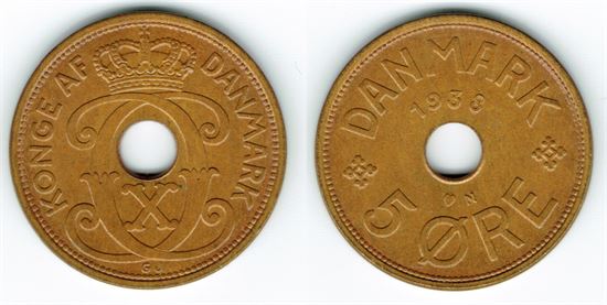 5 øre 1938 i kv. 0