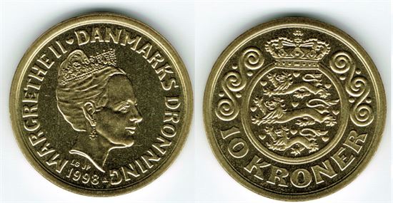 10 kr. 1998 i kv. S - fra Kgl. møntsæt