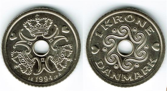 1 kr. 1994 i kv. S - fra Kgl. møntsæt