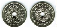 1 kr. 1993 i kv. S - fra Kgl. møntsæt