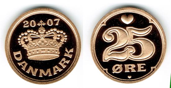 25 øre 2007 i kv. M - fra Kgl. Proof møntsæt