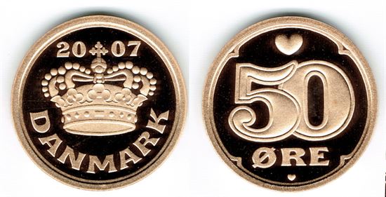 50 øre 2007 i kv. M - fra Kgl. Proof møntsæt