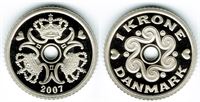1 kr. 2007 i kv. M - fra Kgl. Proof møntsæt