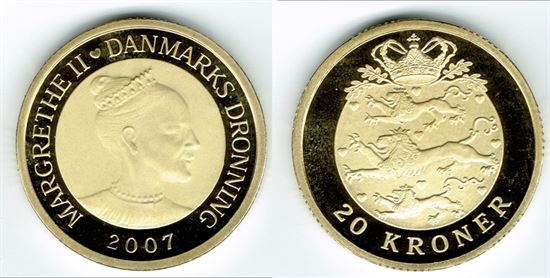 20 kr. 2007 i kv. M - fra Kgl. Proof møntsæt