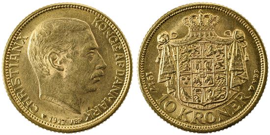 Guld 10 kr. 1917 i kv. 01 - 0