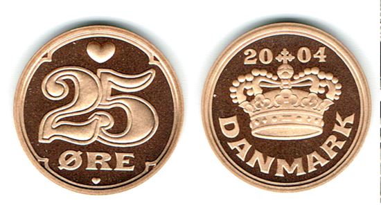 25 øre 2004 i kv. M - fra Kgl. Proof møntsæt