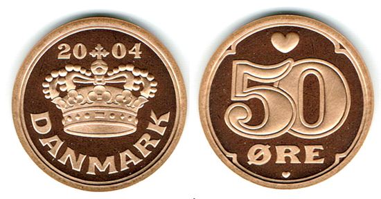 50 øre 2004 i kv. M - fra Kgl. Proof møntsæt