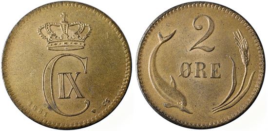 2 øre 1881 i kv. 01 - 0 - flot lysebrun farve