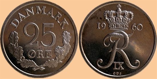 25 øre 1960 Sieg 6 i kv. M - miniplet over 19