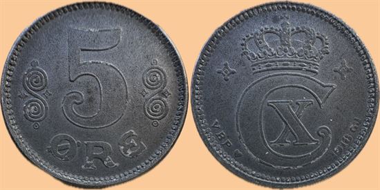 5 øre 1918 i kv. 01 - let fladpræget i kronen - fint velbevaret zinklag