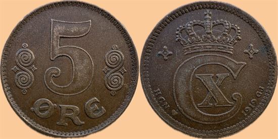 5 øre 1919 i kv. 1+