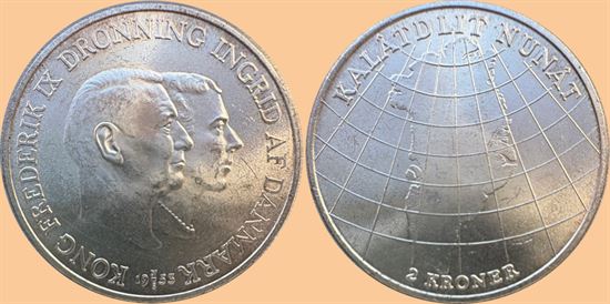 Erindringsmønt - Årgang 1953 2 kr. sølv i kv. 0