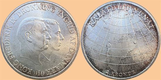 Erindringsmønt - Årgang 1953 2 kr. sølv i kv. 0