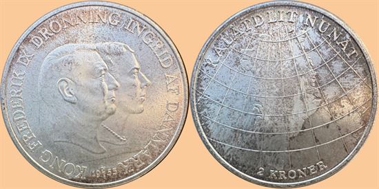 Erindringsmønt - Årgang 1953 2 kr. sølv i kv. 0