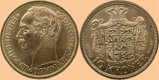 Guld 10 kr. 1909 i kv. 0 