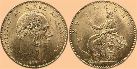 Guld 20 kr. 1873 i kv. 1+ - 01