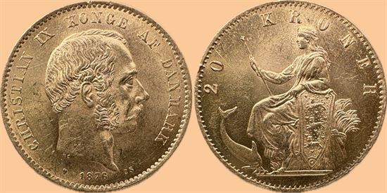 Guld 20 kr. 1876 i kv. 01 - 0