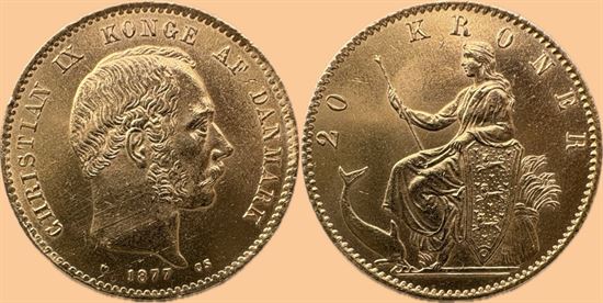 Guld 20 kr. 1877 i kv. 01