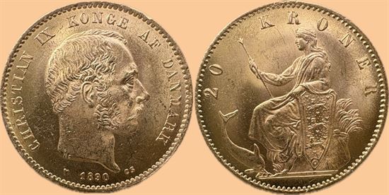 Guld 20 kr. 1890 i kv. 01