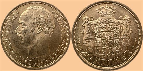 Guld 20 kr. 1908 i kv. 01 - 0
