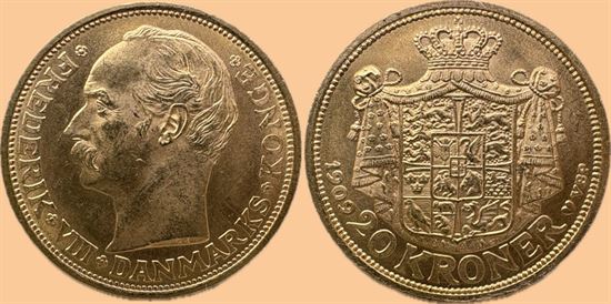 Guld 20 kr. 1909 i kv. 01 - 0
