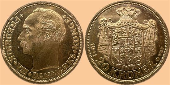 Guld 20 kr. 1911 i kv. 01