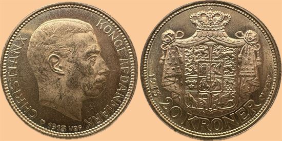 Guld 20 kr. 1913 i kv. 01