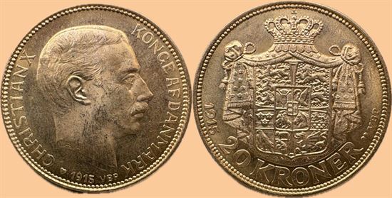 Guld 20 kr. 1915 i kv. 01