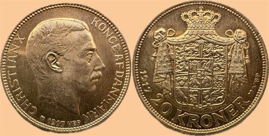 Guld 20 kr. 1917 i kv. 01 - 0