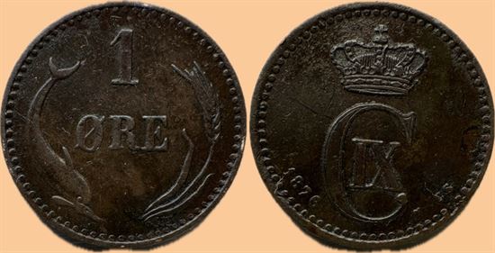 1 øre 1876 i kv. 1+