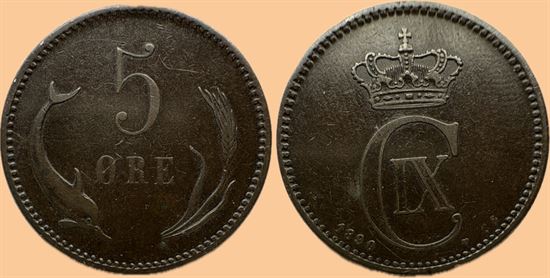 5 øre 1890 i kv. 1 - 1+