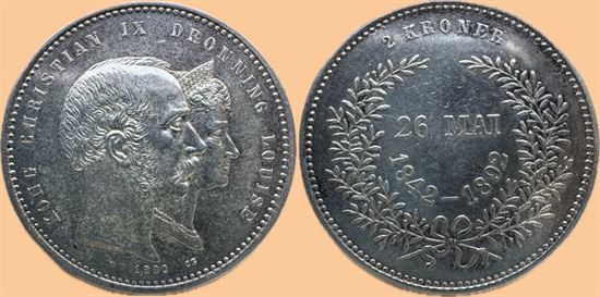 Erindringsmønt - Årgang 1888 2 kr. sølv i kv. 01