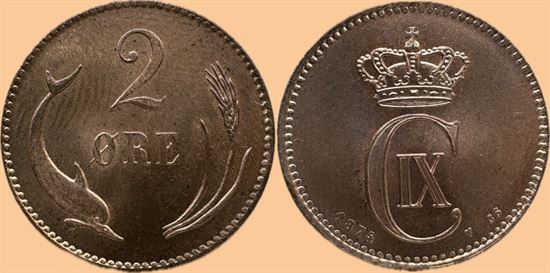 2 øre 1874 i kv. M - pragteksemplar