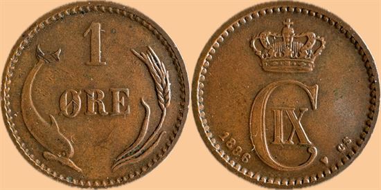 1 øre 1886 i kv. 1+
