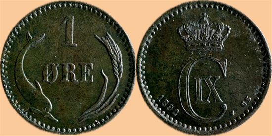 1 øre 1892 i kv. 1+
