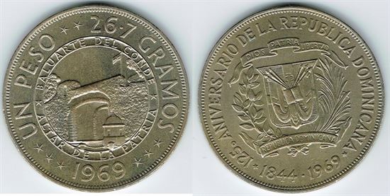 Dominikanske Republic: 1 peso 1969 i kv. 01