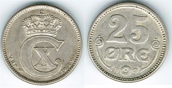 25 øre 1917 i kv. 1+