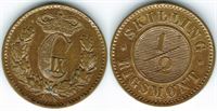 År 1868 - Chr. IX - ½ skilling rigsmønt i kv. (01) irpletter H7 Sieg 1
