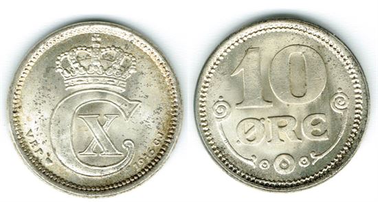 10 øre 1916 i kv. 0 - enkelte patineringspletter