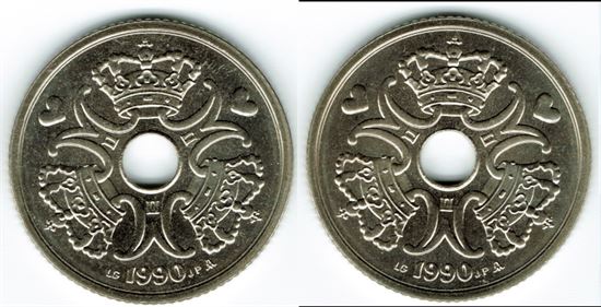 5 kr. 1990 i kv. S  - fra Kgl. møntsæt