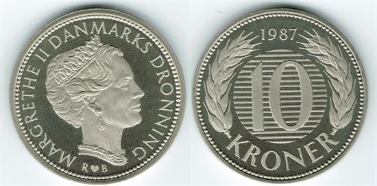 10 kr. 1987 i kv. M - Pragteksemplar