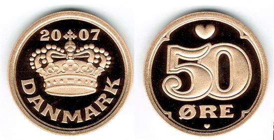 50 øre 2007 i kv. M - fra Kgl. Proof møntsæt