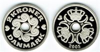 2 kr. 2005 i kv. M - fra Kgl. Proof møntsæt