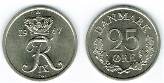 25 øre 1967 Sieg 6 i kv. 01 - 0